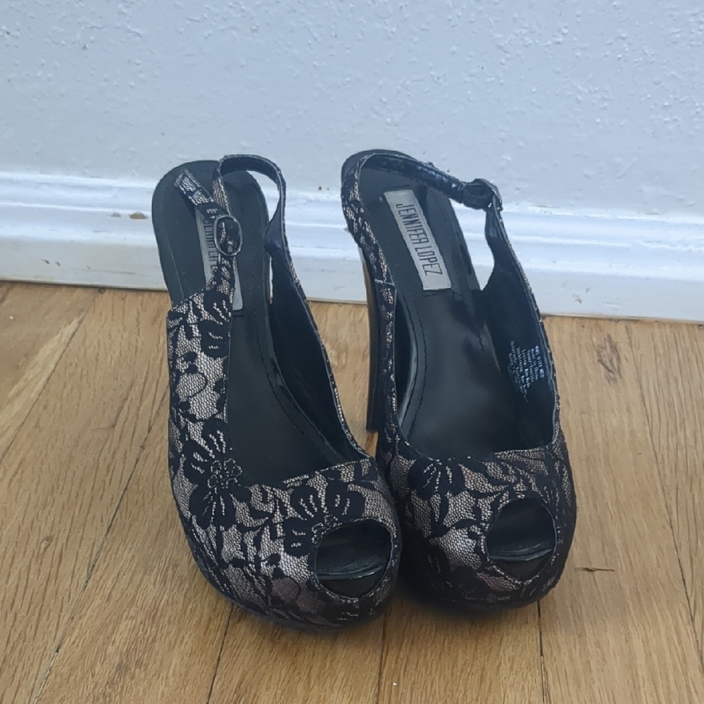 Jennifer Lopez Black Peep Toe Heels